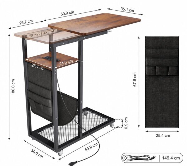 طاولة جانبية منزلقة بوصلة شحن ومقبسينTABLE WITH POWER STRIP