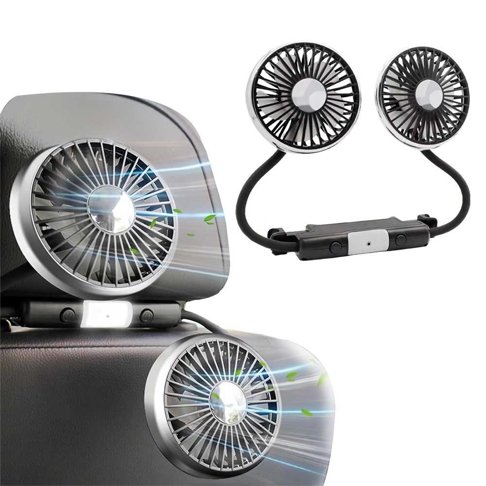 مروحة سيارة مزدوجة الرأس مع إضاءة LED F310 Dual-Head Car Fan With LED & Flexible Hose