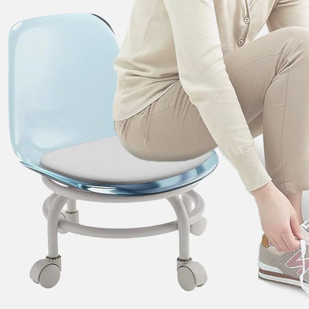 كرسي شفاف دوار منخفض الارتفاع بعجلات دوارة Mini stool with wheels