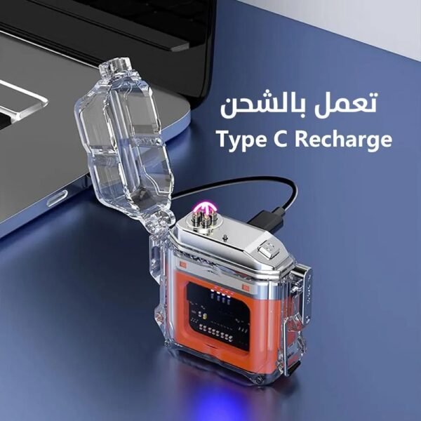ولاعة دون لهب شحن مقاوم للرياح مع لوكس اضاءة Electric Lighter, Waterproof Rechargeable Dual Arc Flame