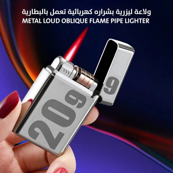 شعلة ليزرية بشرار قابلة للتعبئة وتعمل بالبطاريات Metal Loud Oblique Flame Pipe Lighter